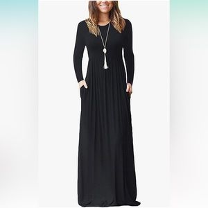 AUSELILY Women Long Sleeve Loose Plain Maxi Dresses Casual Size Large